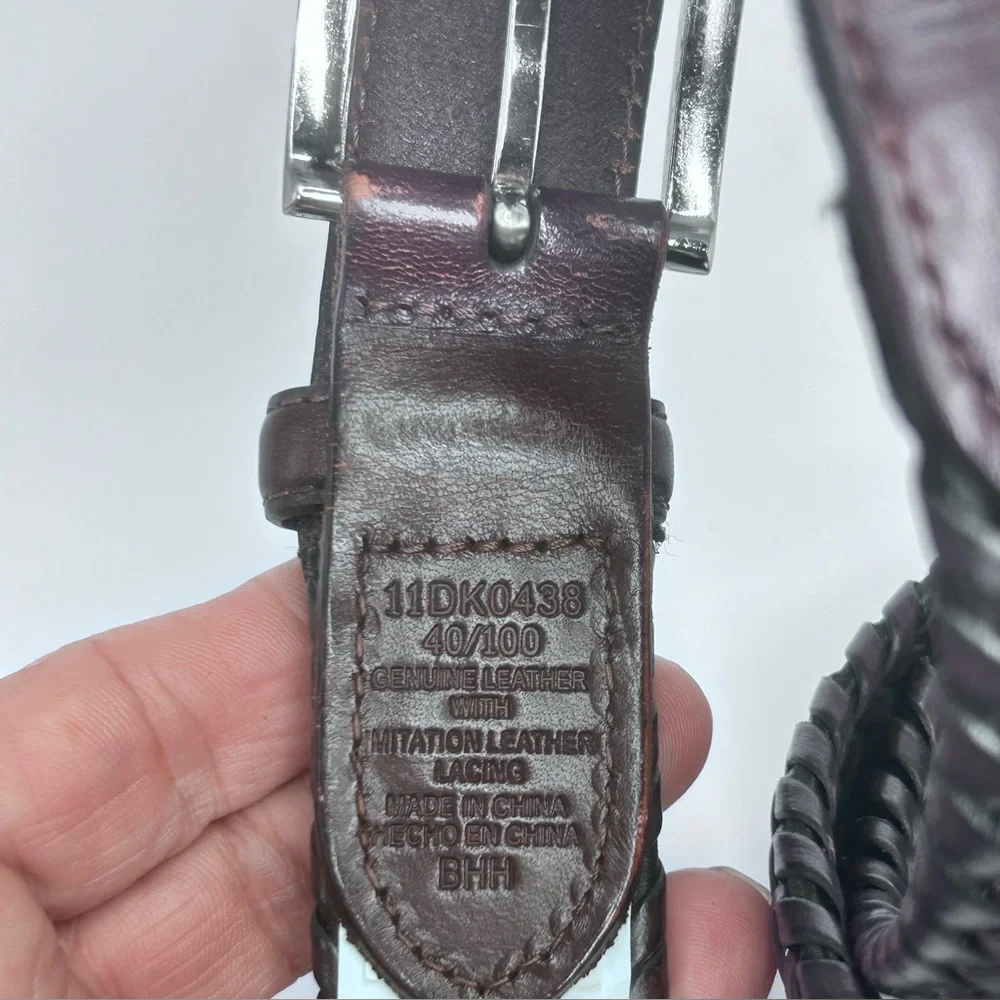 DOCKERS Men’s Braided Genuine Leather Belt Dark Brown Silver‎ Buckle Size 40/100